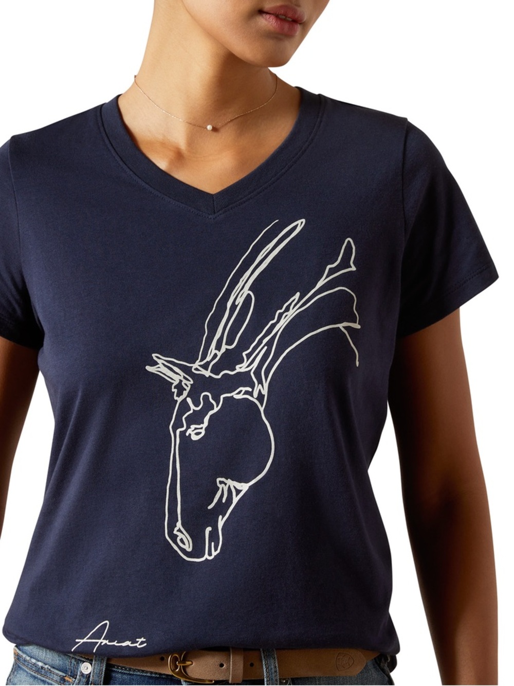 Ariat Women's "Hay Girl" Horse Graphic V-Neck Tee Navy Blue M - Picture 3 of 4